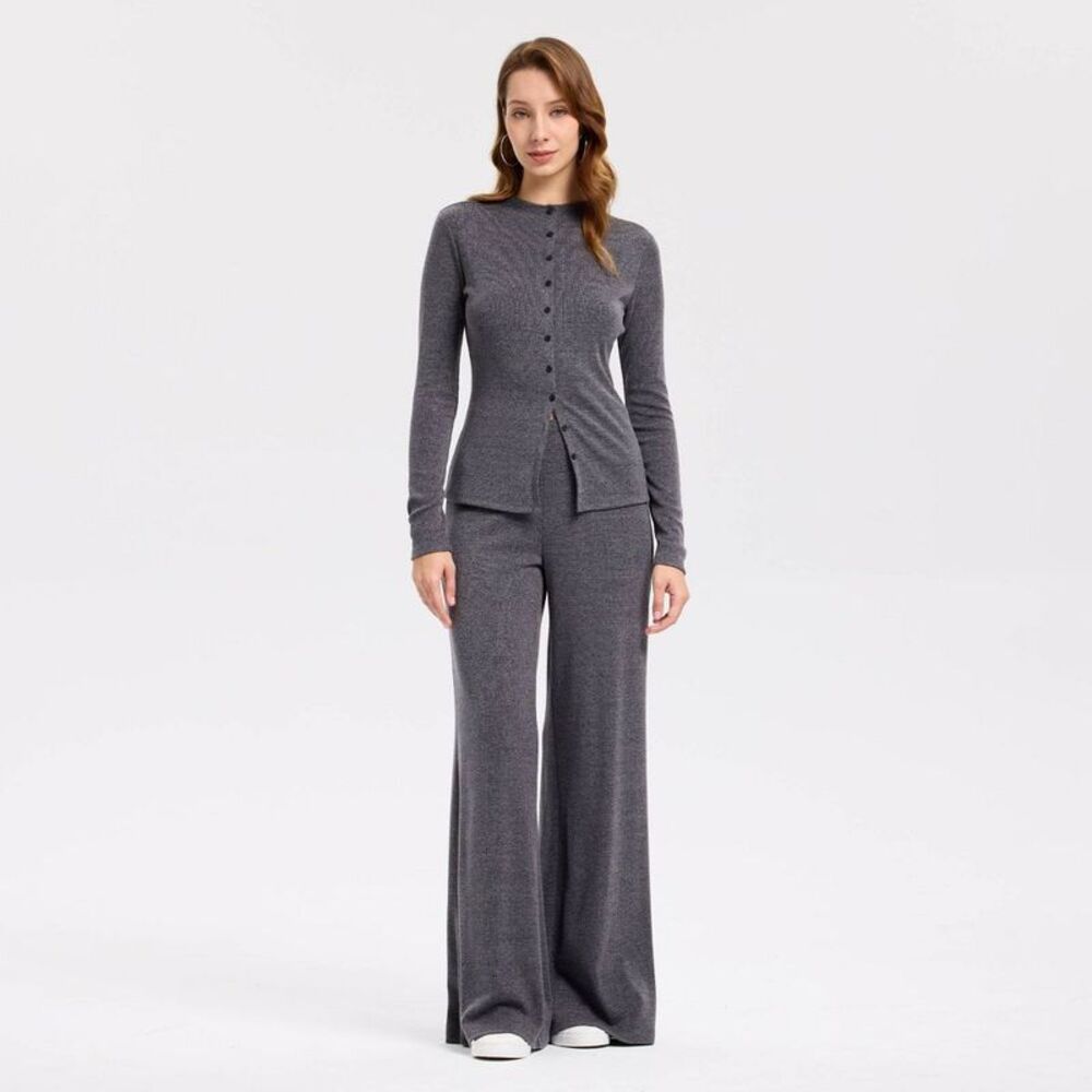 A New Day - Women's High-Rise Ribbed Wide Leg Pants - A New Da Gray - Picture 3 of 4